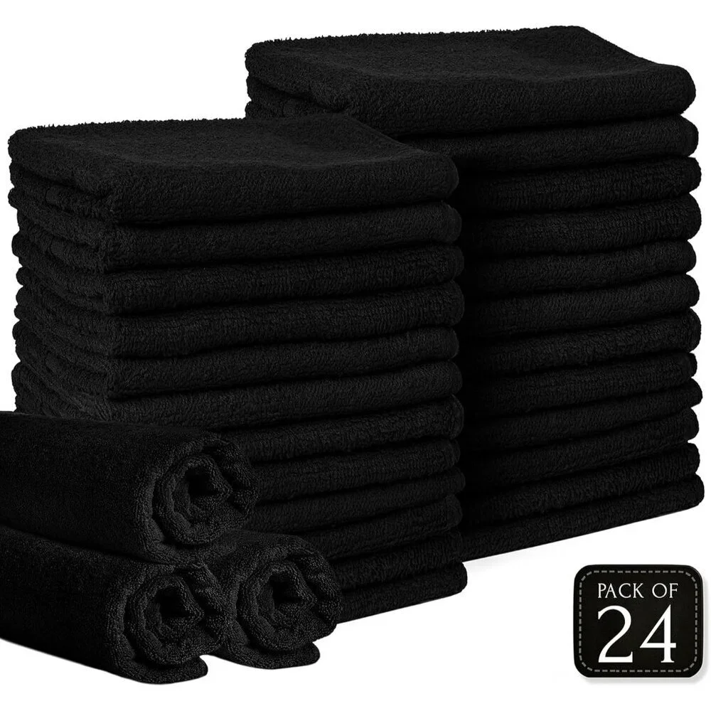 Salon Towels Cotton Black 24 Pack Absorbent Spa Hair Care 16x27